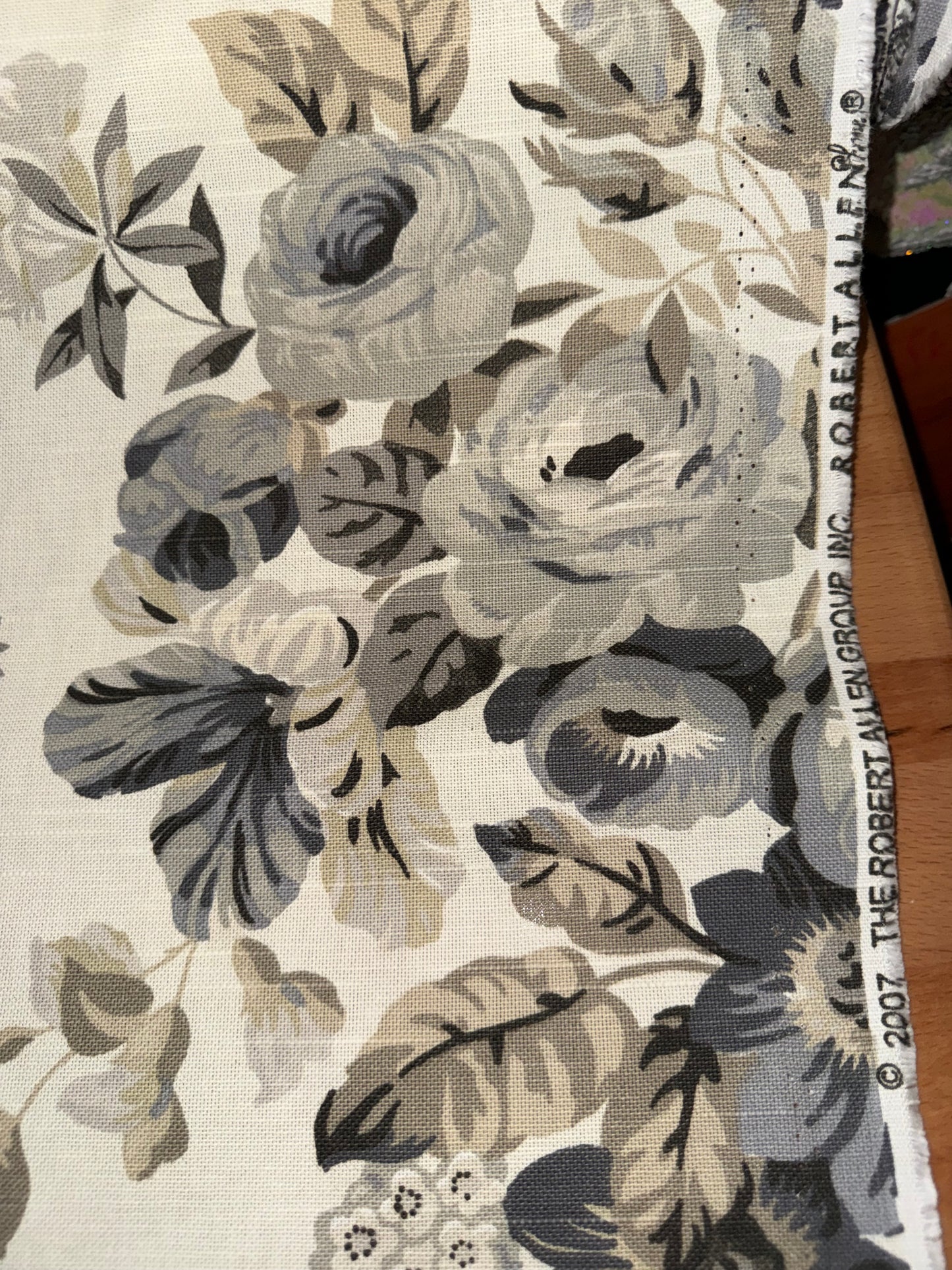 Robert Allen Extra Wide Floral Cotton Canvas Fabric – 60+ Inch Wide Beige & Gray Vintage Botanical by the Yard