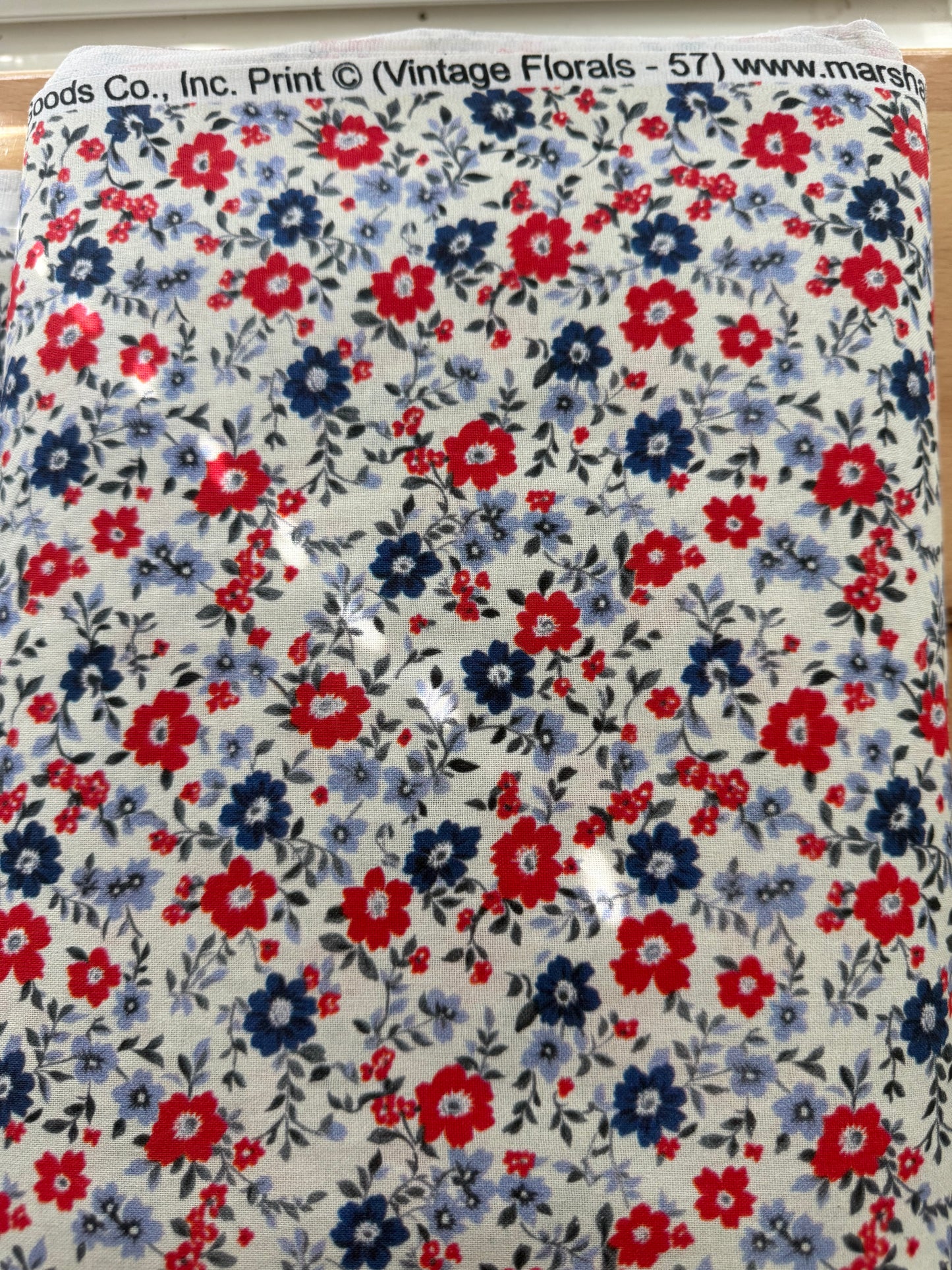 Marshall Dry Goods Vintage Florals 57 – Red, White & Navy Quilting Cotton | 45" Wide