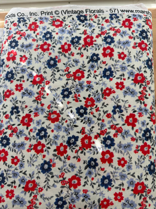 Marshall Dry Goods Vintage Florals 57 – Red, White & Navy Quilting Cotton | 45" Wide