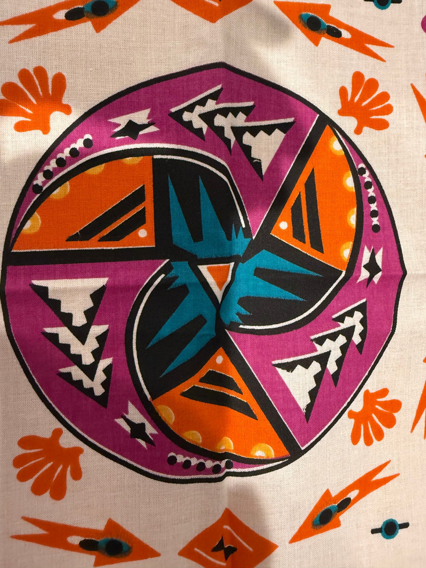 Vintage Southwestern Bird Bandanna – Turquoise, Orange & Purple – 21" Square – USA Made