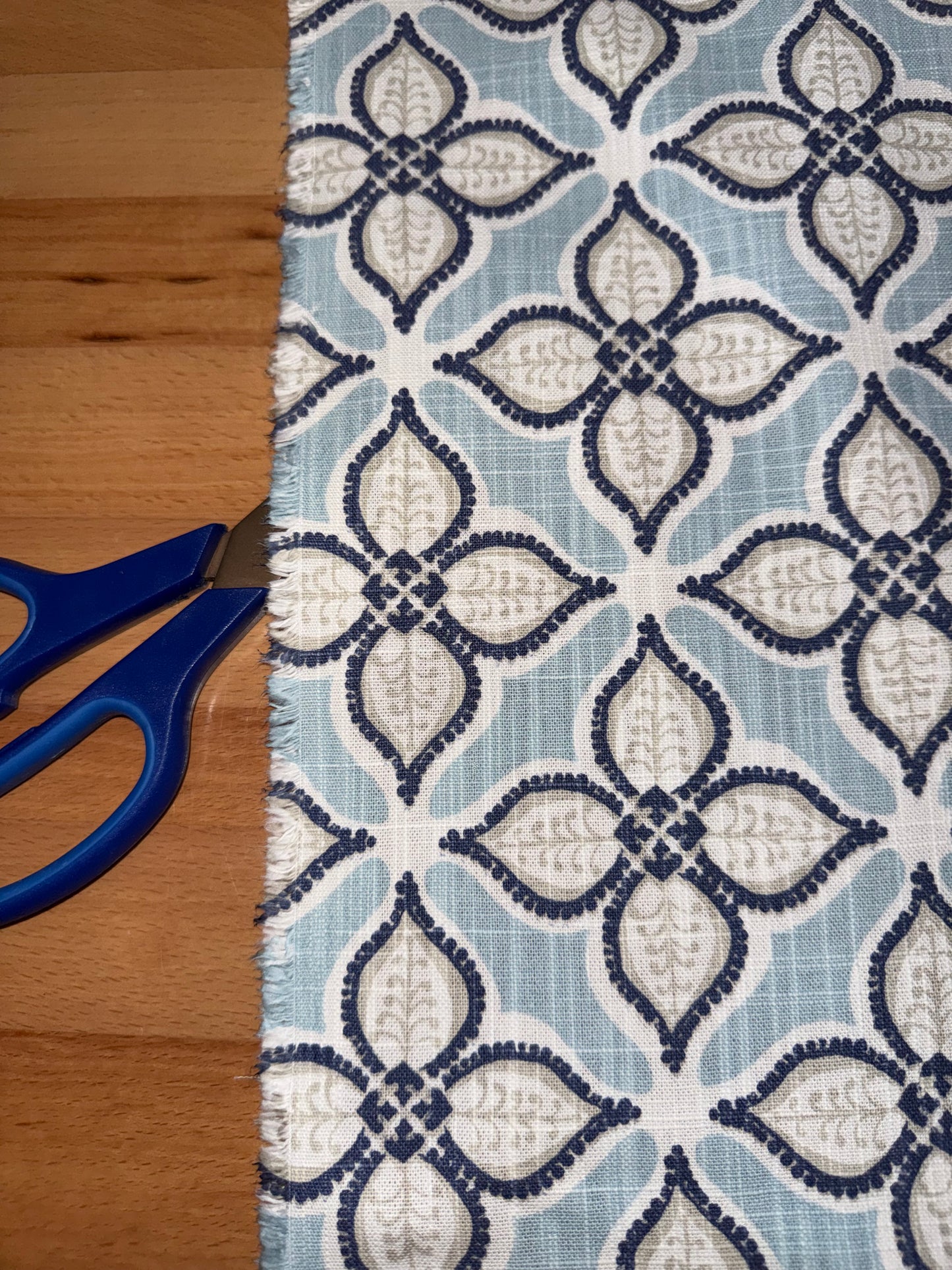 Blue & White Medallion Cotton Canvas Fabric 54"+ Wide – Farmhouse Floral Geometric Upholstery Fabric – Heavyweight Home Décor