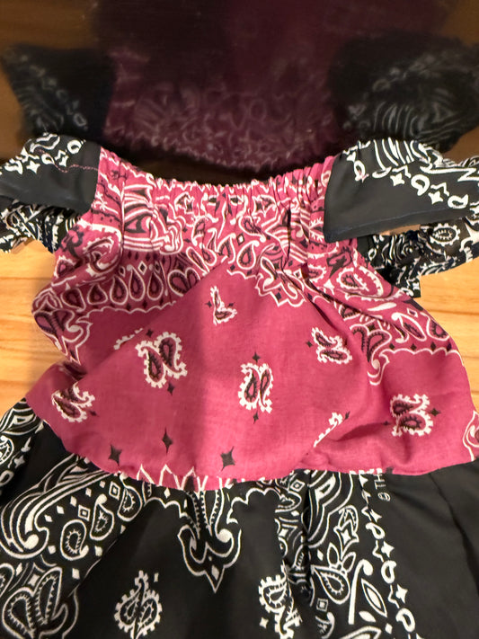 Girls Bandana Dress | Handmade Pink & Black Western Cowgirl Bandanna Dress | Size 4–6