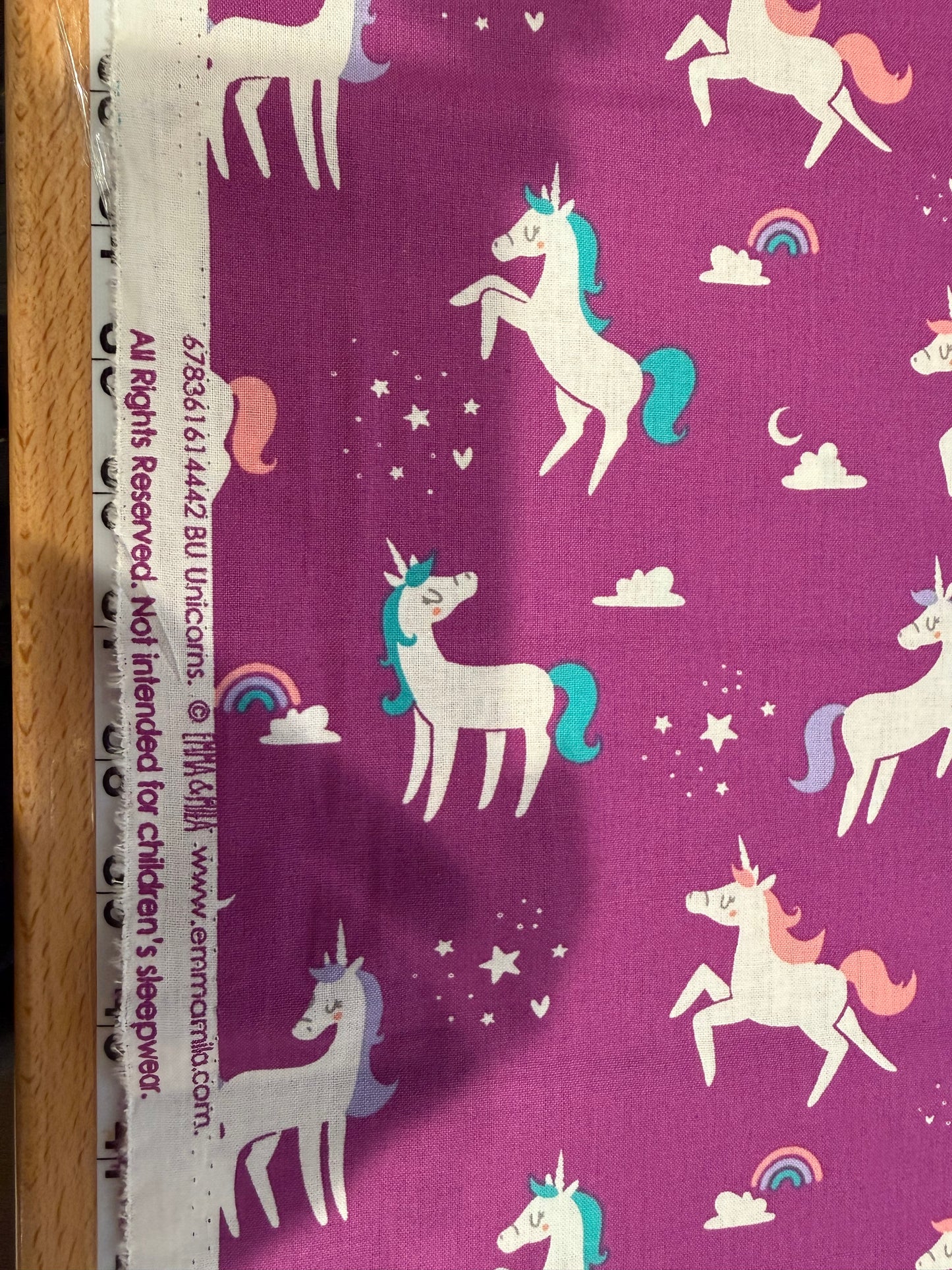 🦄 Emma & Mila Purple Unicorn Cotton Fabric | 44/45" Wide | 8 Yard Bolt | Continuous Yardage | Whimsical Kids Print