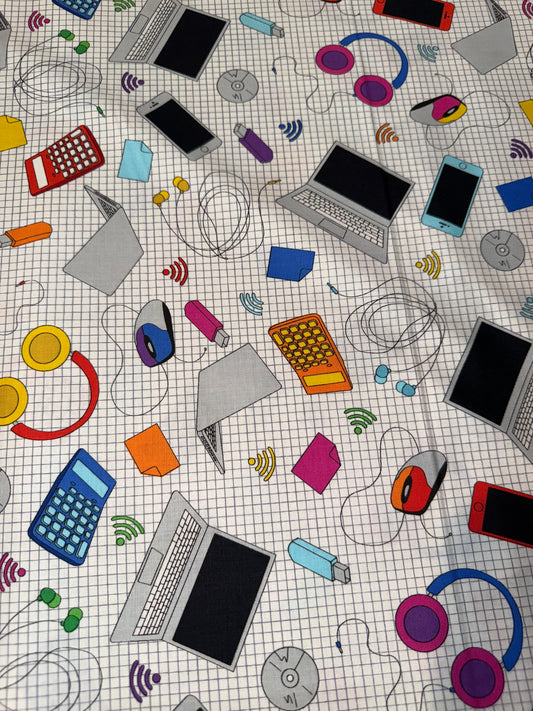Blank Quilting "Top of the Class" School Supplies Quilt Cotton Fabric – 44/45" Wide – Laptops, Phones & Tech Print