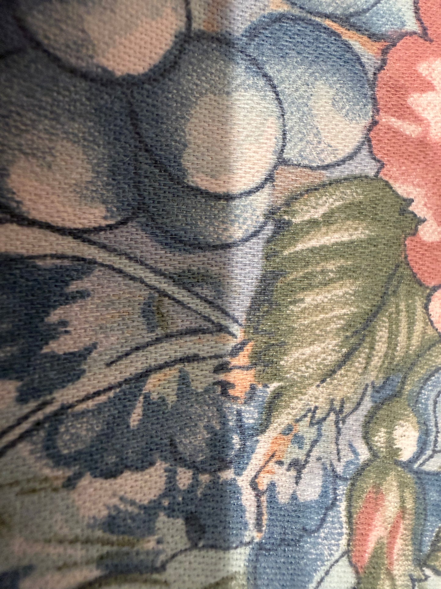 Vintage Fruit & Floral Cotton Fabric – Blue Grapes, Peaches & Roses | 56+ Inches Wide