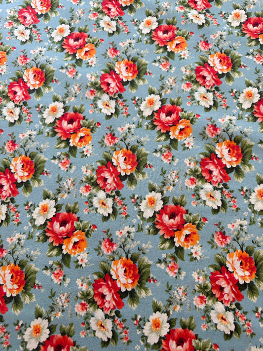 Marshall Dry Goods Vintage Florals #71 – Blue & Coral Floral Quilting Cotton | 44/45" Wide