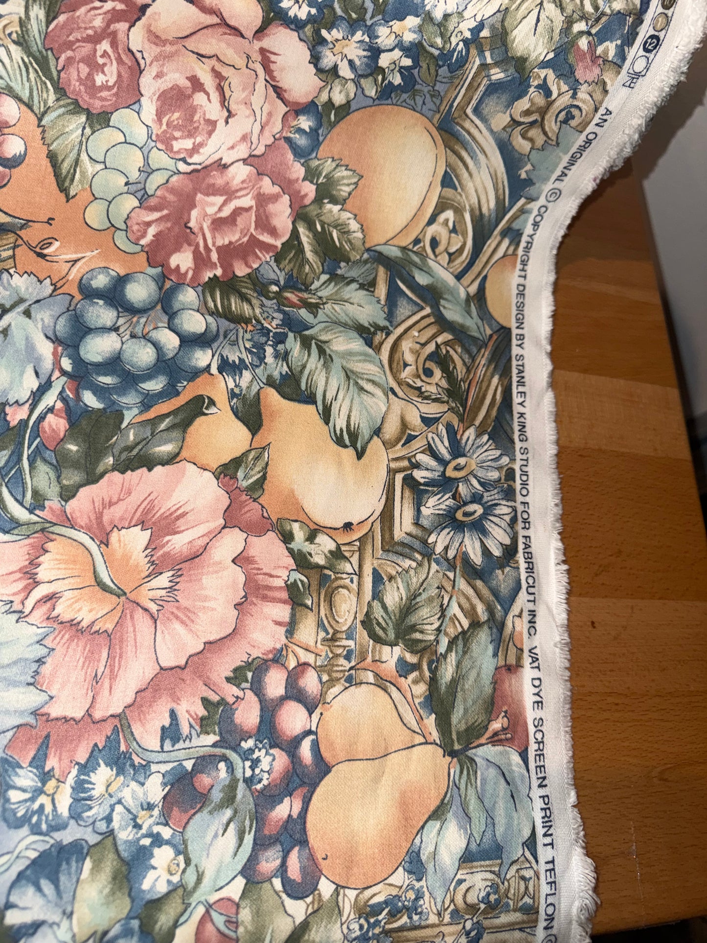 Vintage Stanley King Floral & Fruit Apparel Cotton Fabric – 56+ Inches Wide