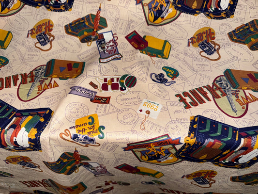 Vintage Travel Time Cotton Fabric – Jaclyn Nash for Barrow Industries | 54+ Inches Wide | Treated Home Décor Cotton
