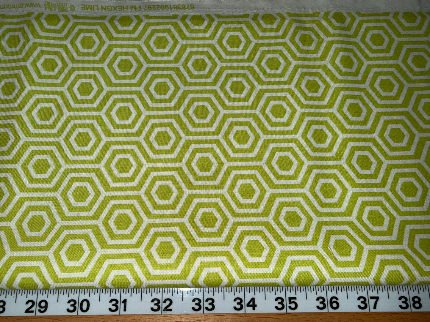 Emma & Mila Lime Hexagon Geometric Quilting Cotton Fabric – Modern Hex Print – 44/45" Wide