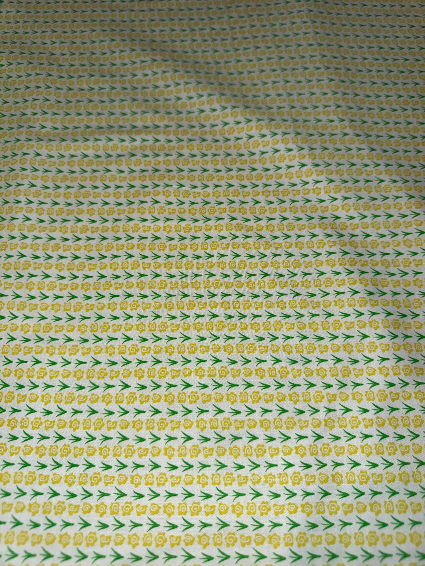 Vintage Yellow Rosebud Quilting Cotton Fabric – White with Green Leaves | 44/45" Wide