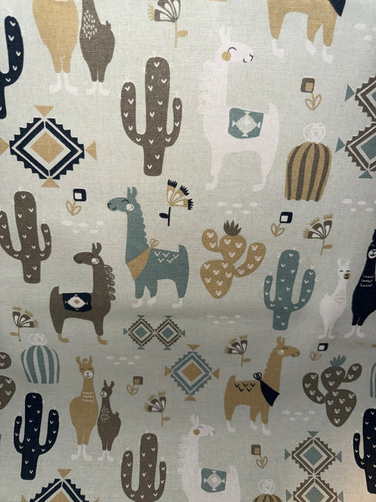Extra Wide Llama & Cactus Canvas Fabric – 60+ Inch Wide Southwestern Cotton Canvas by the Yard