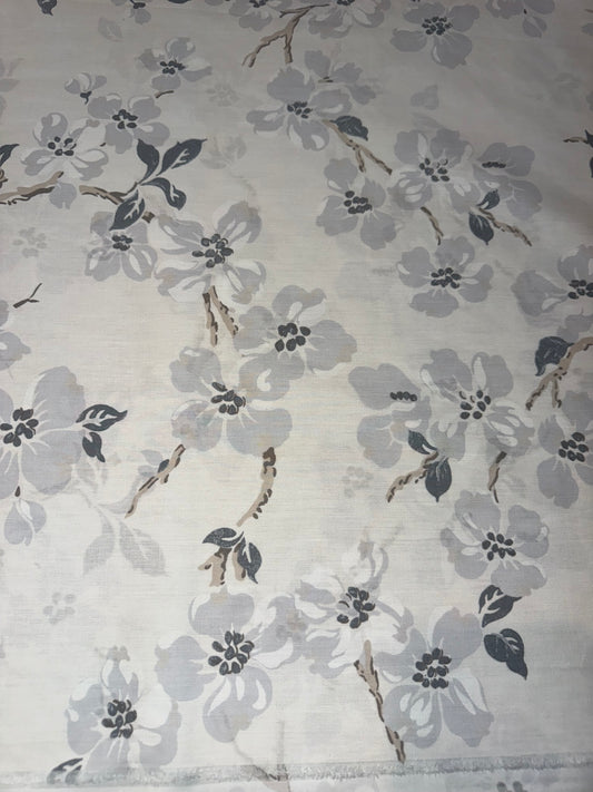 Bluish Gray & White Floral Quilting Cotton Fabric by the Yard – Unbranded Floral Print – 44/45" Wide