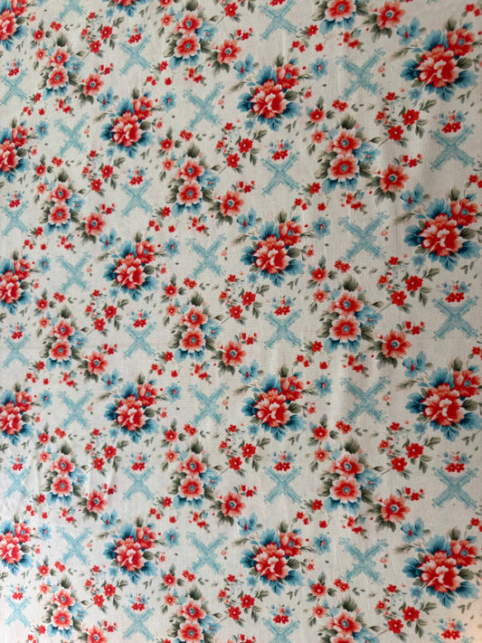 Marshall Dry Goods Vintage Florals #40 – Coral & Aqua Floral Quilting Cotton | 44/45" Wide