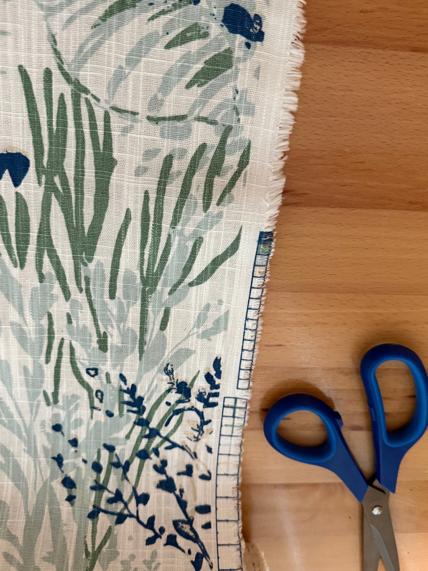 Extra Wide Factory Second Cotton Canvas Fabric – 60+ Inch Wide Blue & Green Botanical Meadow Misprint ~ by the Yard