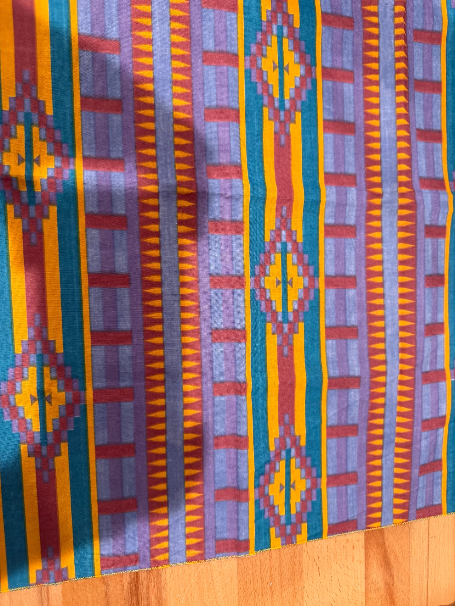 Vintage Southwestern Stripe Bandanna – Teal, Purple & Gold – 21" Square – USA Made