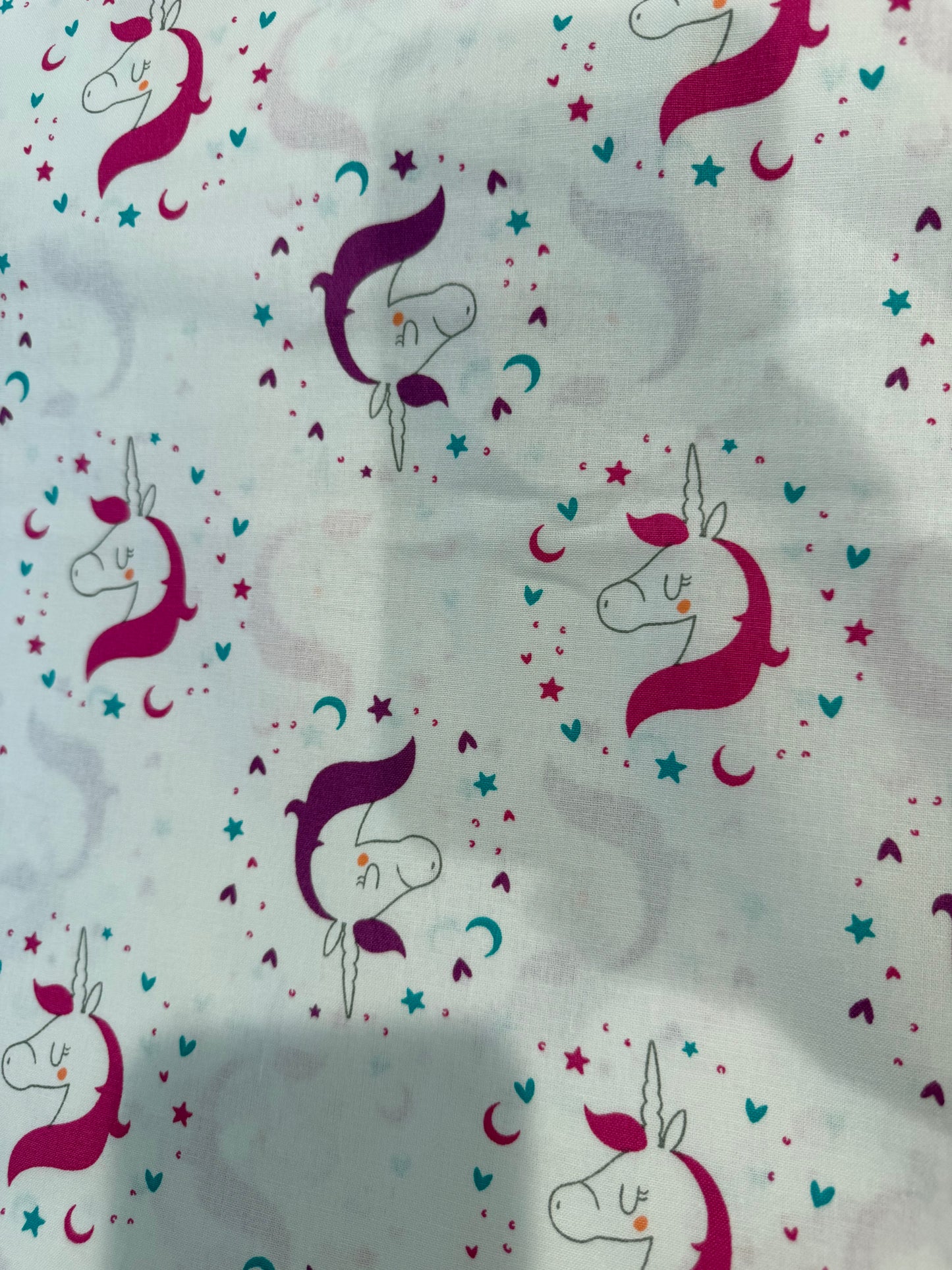 🦄 Emma & Mila Unicorn Cameo Cotton Fabric | 8 Yard Bolt | 44/45" Wide | Soft White Unicorn Print | Continuous Yardage