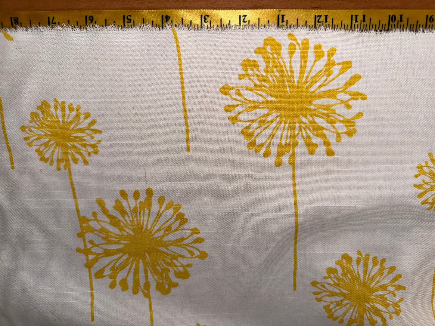 Marigold Yellow Dandelion Puff Cotton Canvas Fabric 56"+ Wide – Modern Botanical Home Décor & Upholstery Fabric