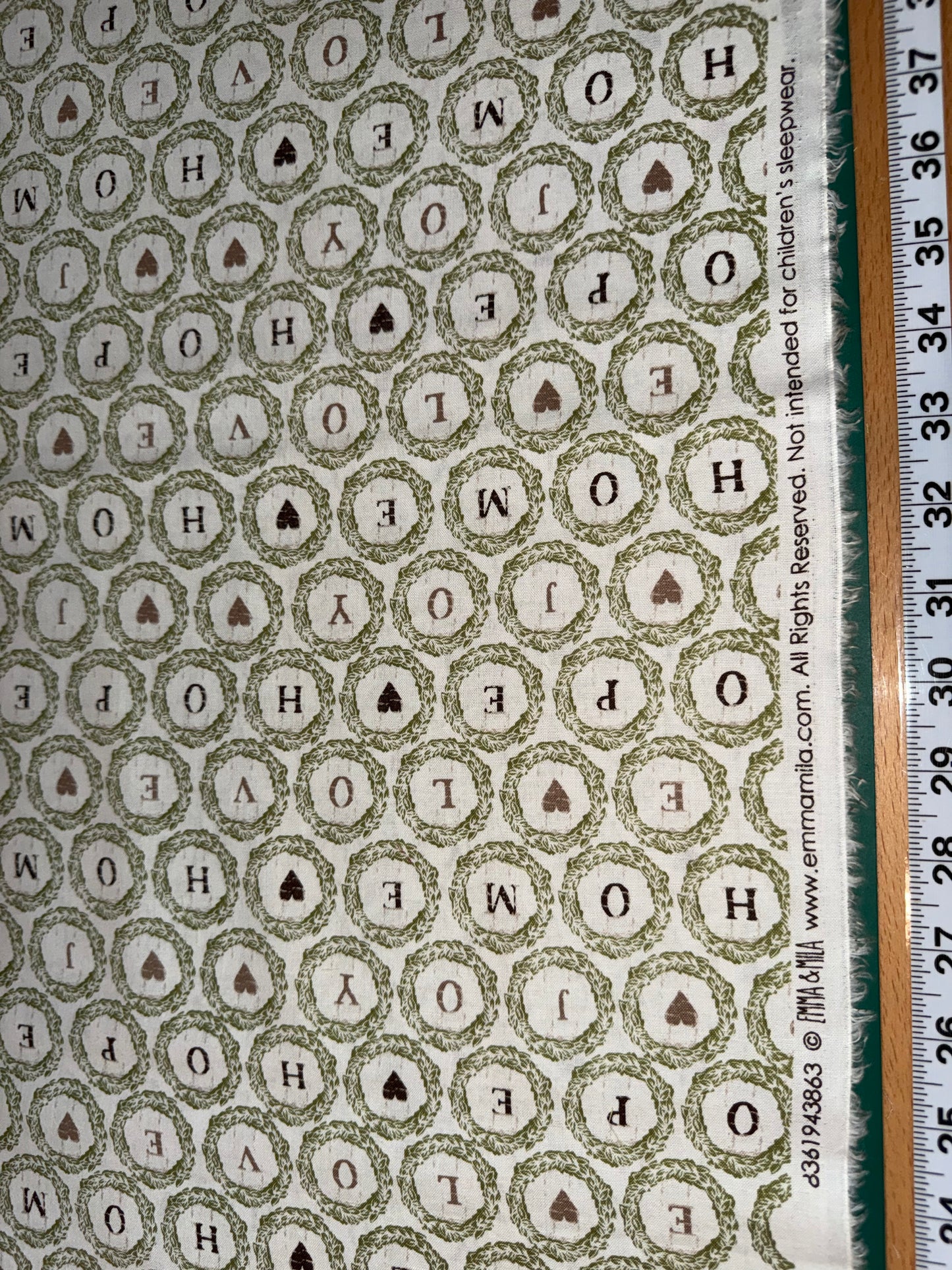 Emma & Mila Love Hope Joy Home Wreath Quilting Cotton Fabric – Farmhouse Word Print – 44/45" Wide