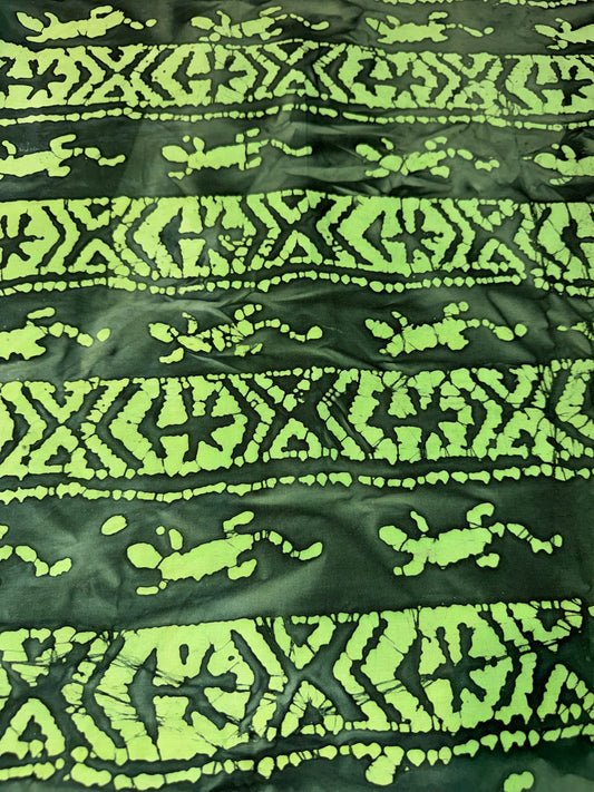 Green Tribal Batik Cotton Fabric – 44/45" Wide – Unbranded Artisan Quilt Cotton with Geometric Stripe Design