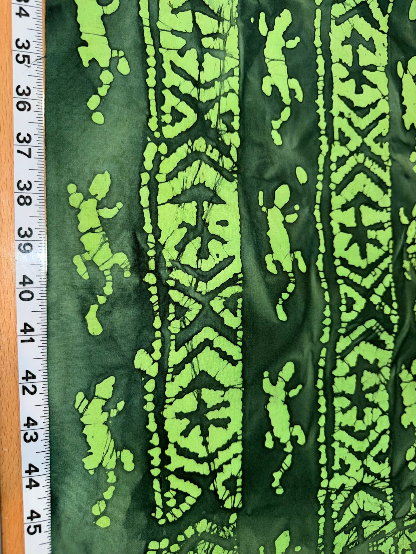 Green Tribal Batik Cotton Fabric – 44/45" Wide – Unbranded Artisan Quilt Cotton with Geometric Stripe Design