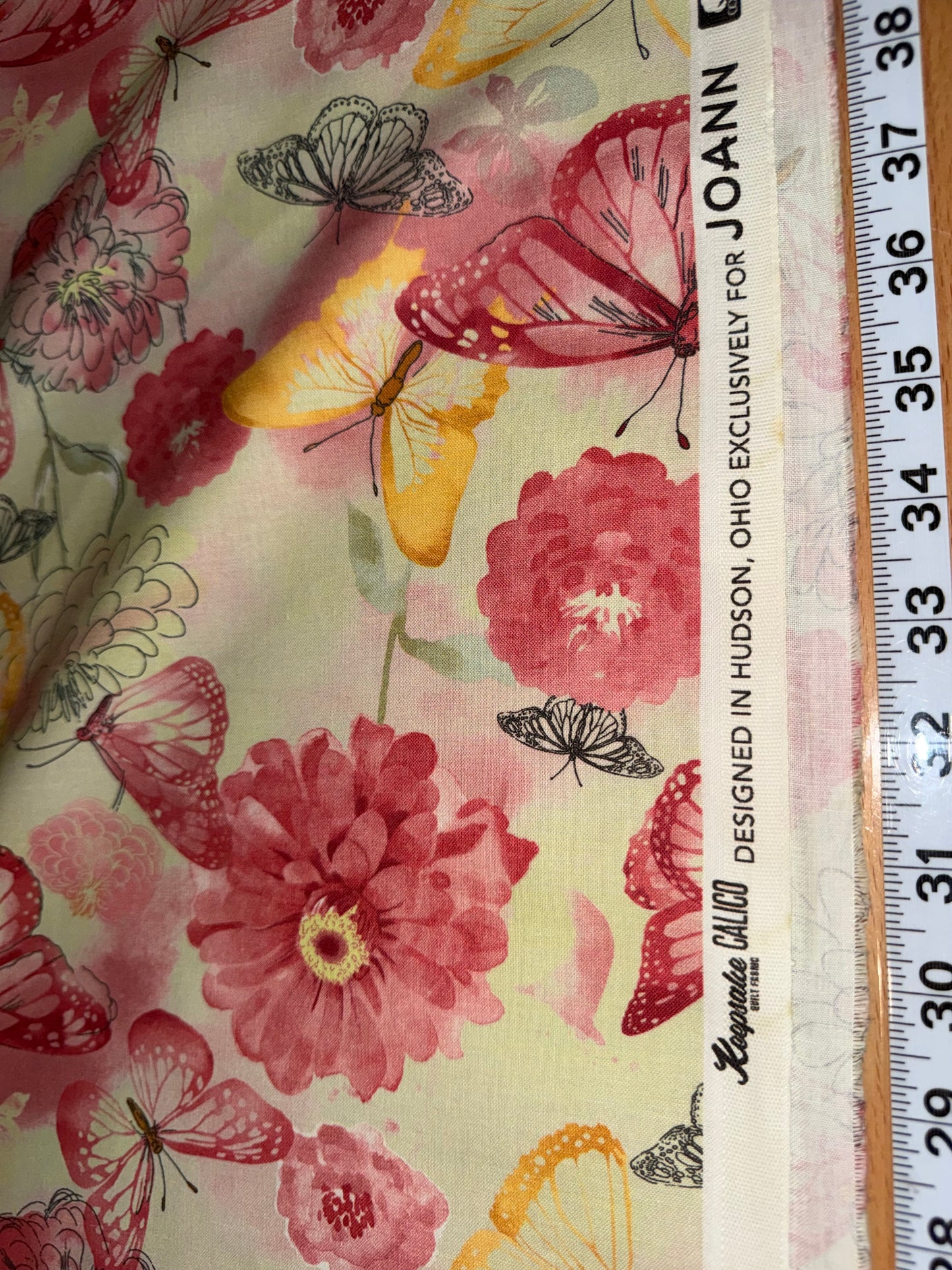 Keepsake Calico Pink Butterflies & Floral Quilting Cotton Fabric – Designed Exclusively for Joann – 44/45" Wide