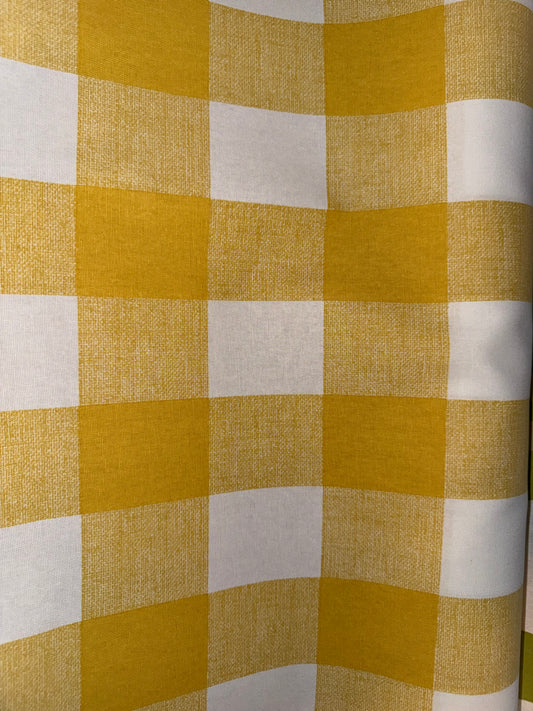 Yellow & White Buffalo Check Cotton Canvas Fabric – 60+ Inch Wide Gingham Plaid Home Décor Upholstery Fabric