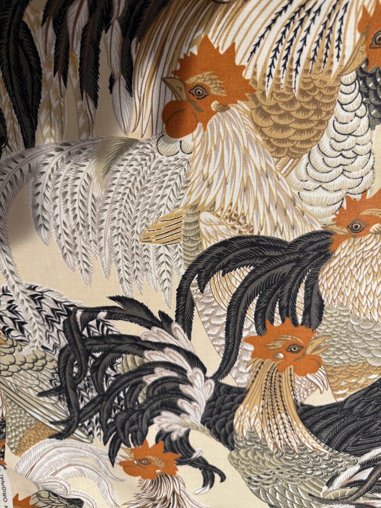 Vintage Rooster & Chicken Apparel Cotton Fabric – DuPont Zepel – 56+ Inches Wide