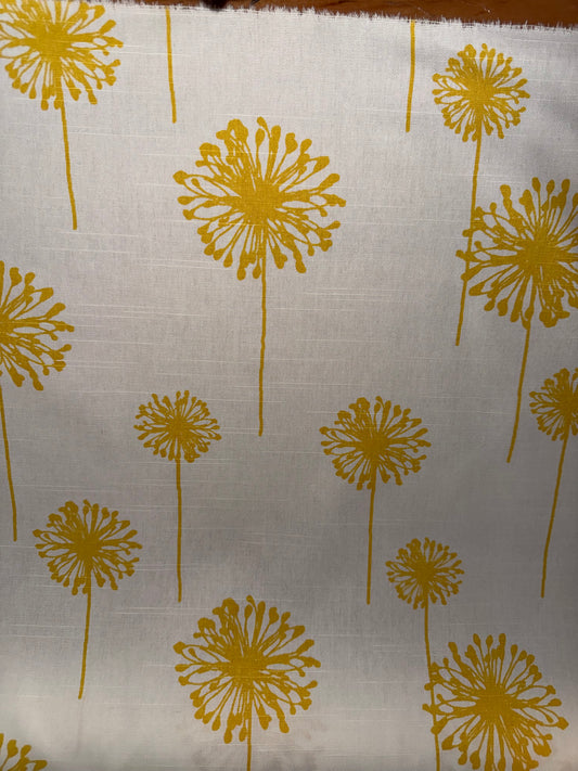 Marigold Yellow Dandelion Puff Cotton Canvas Fabric 56"+ Wide – Modern Botanical Home Décor & Upholstery Fabric