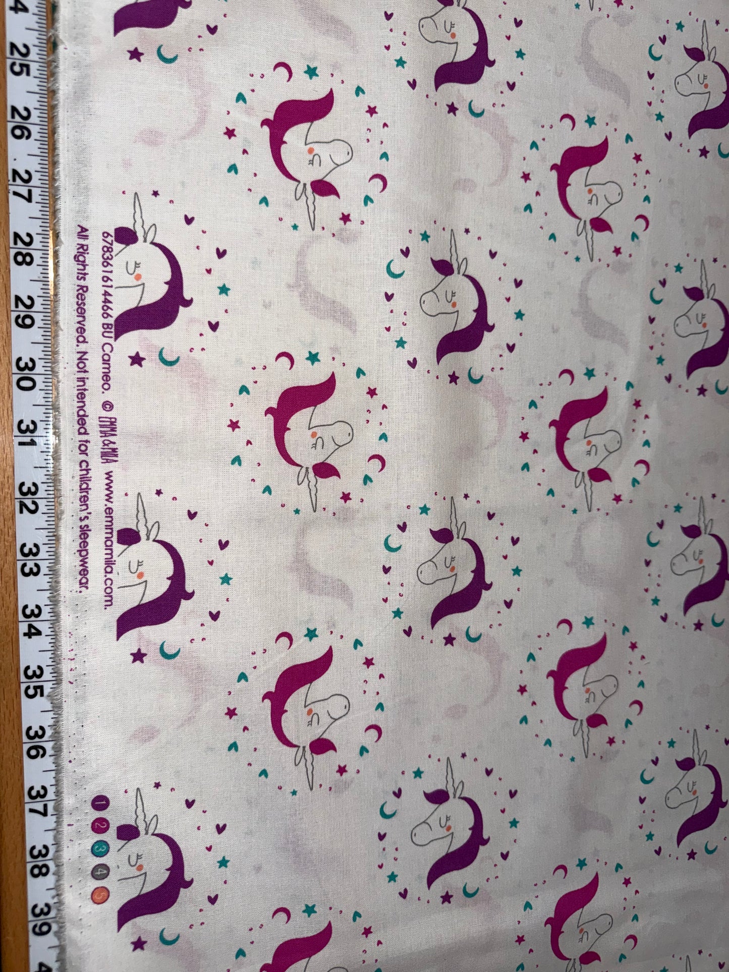 Unicorn Cameo Quilting Cotton Fabric – White with Purple Unicorns, Stars & Moons – 44/45" Wide | Emma & Mila