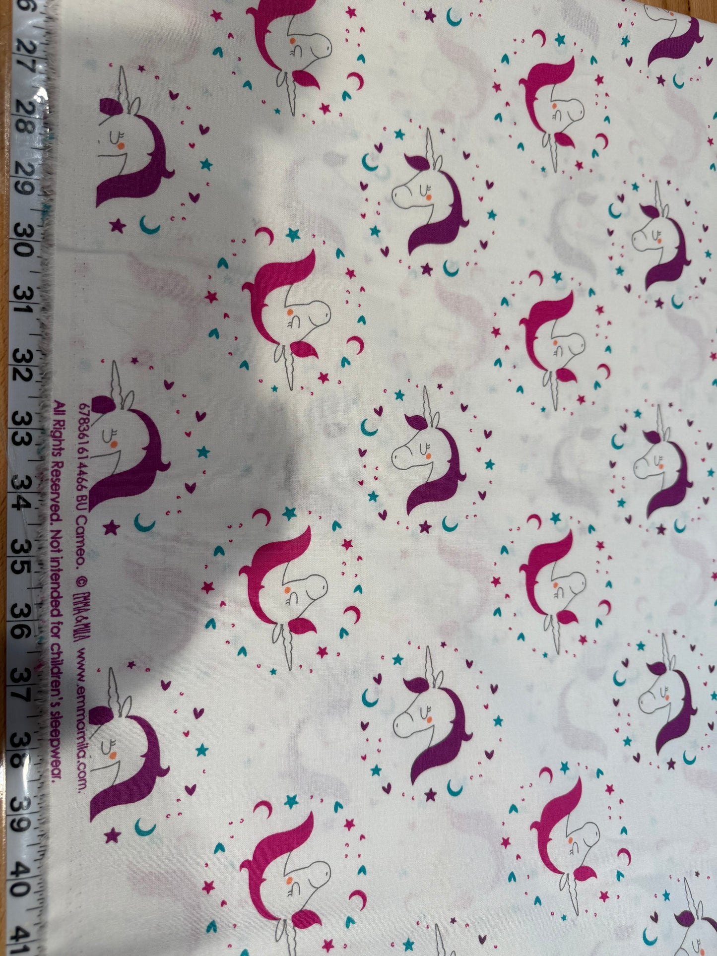 🦄 Emma & Mila Unicorn Cameo Cotton Fabric | 8 Yard Bolt | 44/45" Wide | Soft White Unicorn Print | Continuous Yardage