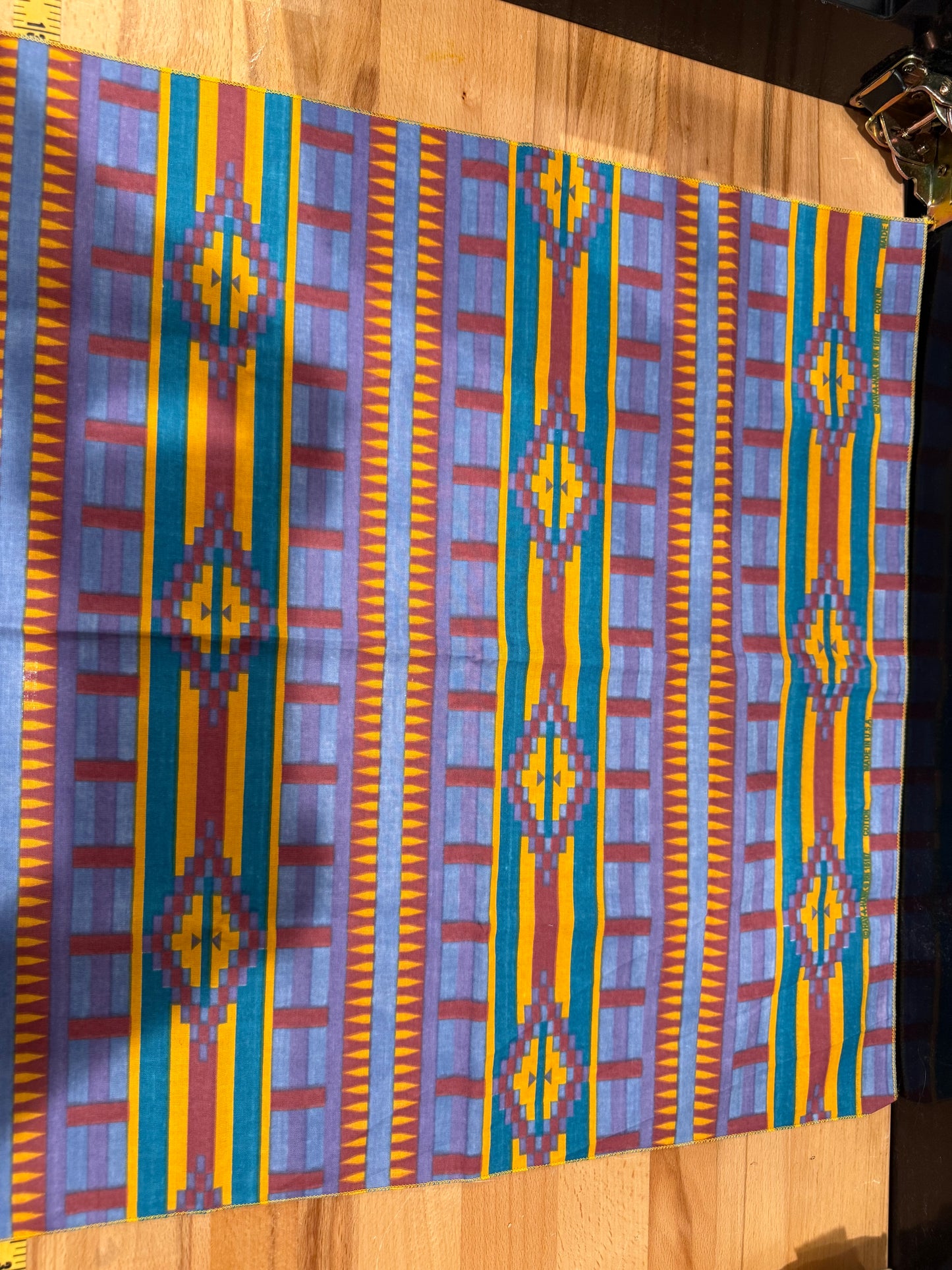 Vintage Southwestern Stripe Bandanna – Teal, Purple & Gold – 21" Square – USA Made