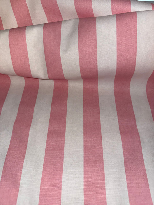 Extra Wide Pink & White Cabana Stripe Cotton Canvas Fabric – 60+ Inch Wide Upholstery, Curtains & Home Décor by the Yard