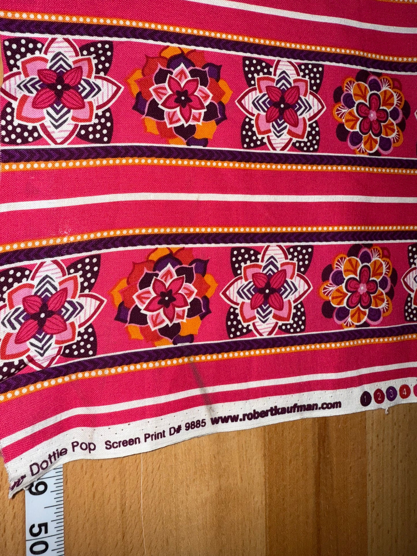 Robert Kaufman Dottie Pop Quilting Cotton – Pink Retro Floral Stripe | 44/45" Wide