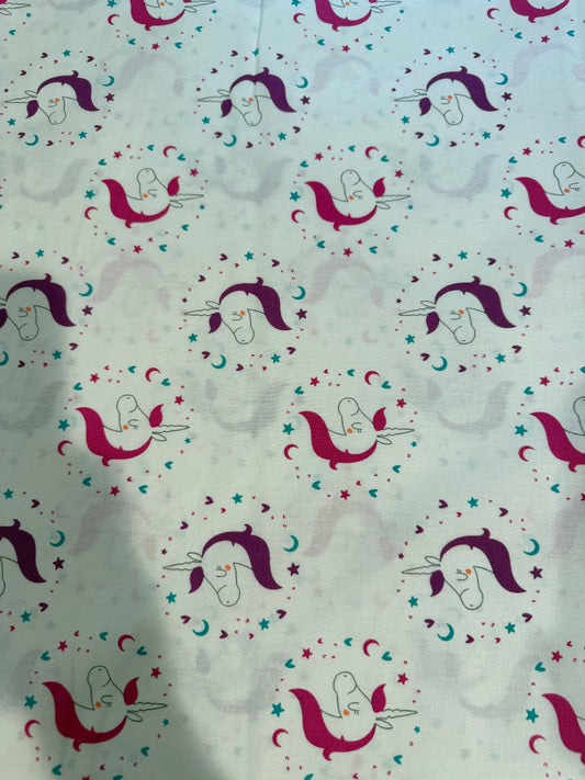 🦄 Emma & Mila Unicorn Cameo Cotton Fabric | 8 Yard Bolt | 44/45" Wide | Soft White Unicorn Print | Continuous Yardage