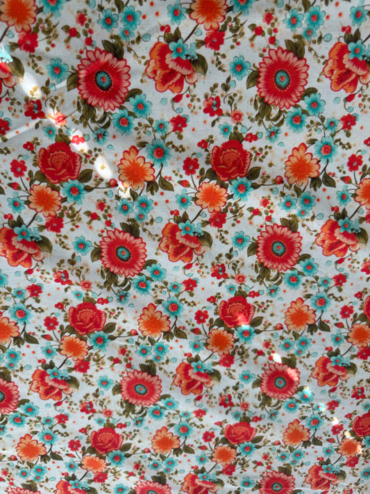 Vintage Florals 42 – Marshall Dry Goods Quilting Cotton | Cream, Coral, Orange & Aqua Floral | 45" Wide
