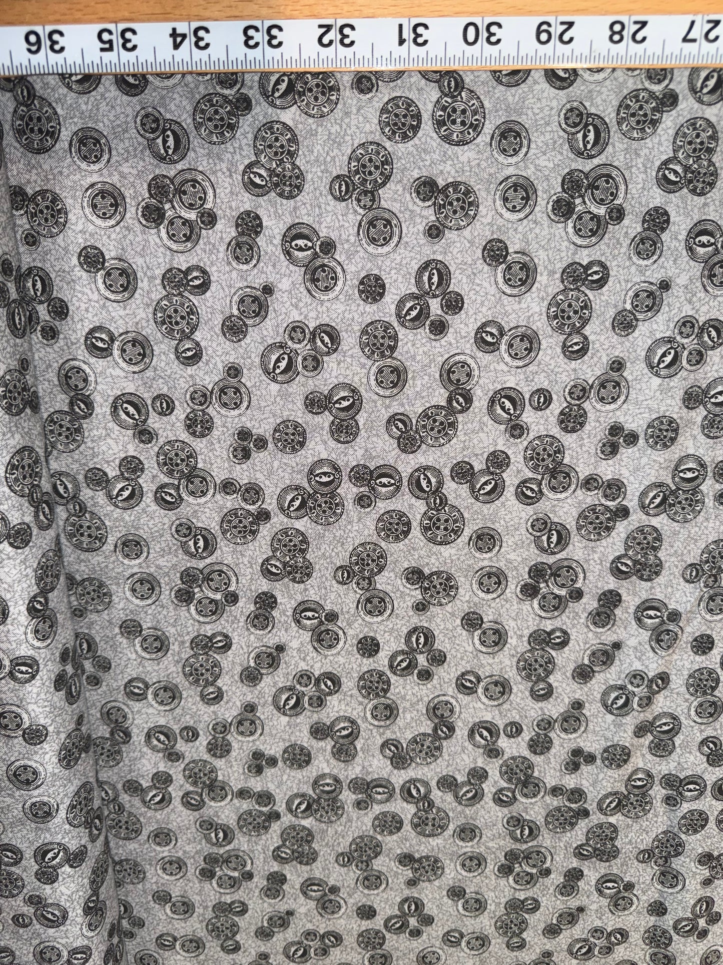 Gallery Fabrics Vintage Sewing Buttons Quilting Cotton Fabric – Gray Button Toss Print – 44/45" Wide