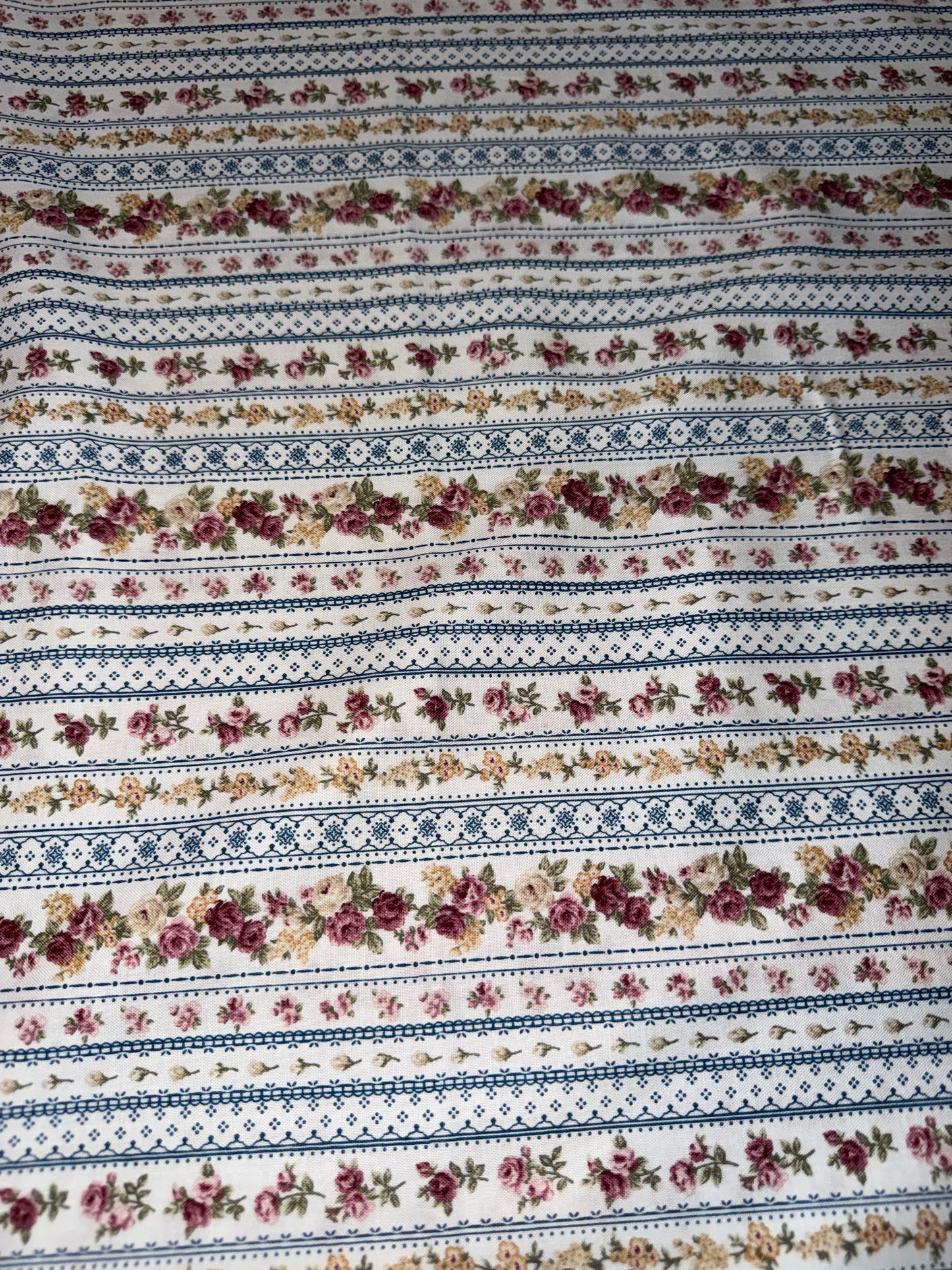 Kelly-Roses Quilting Cotton Fabric by Stoffabrics – 44/45 Inches Wide – Vintage Floral Stripe