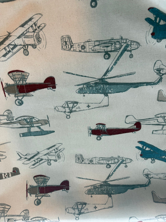 Vintage Airplanes Cotton Canvas Fabric – 56" Wide | Aviation Print Heavy Canvas for Bags and Home Décor