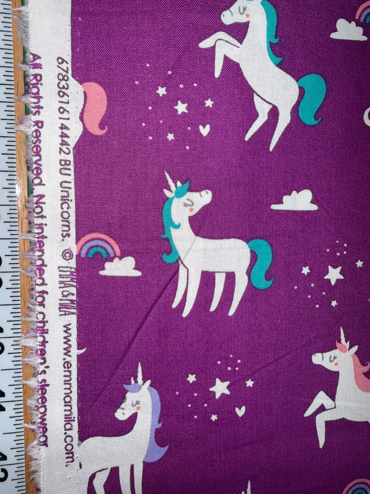 Purple Unicorn Quilting Cotton Fabric – Rainbows, Stars & Clouds – 44/45" Wide | Emma & Mila