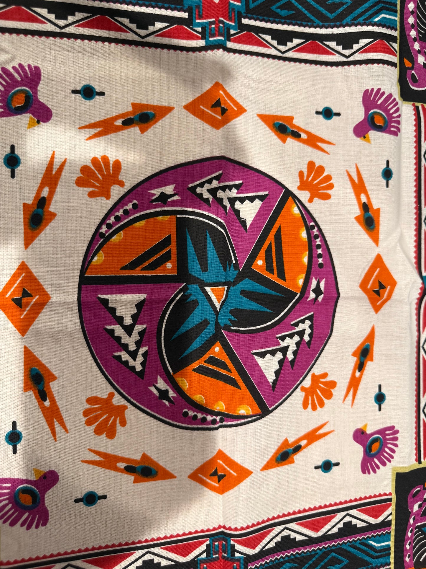 Vintage Southwestern Bird Bandanna – Turquoise, Orange & Purple – 21" Square – USA Made