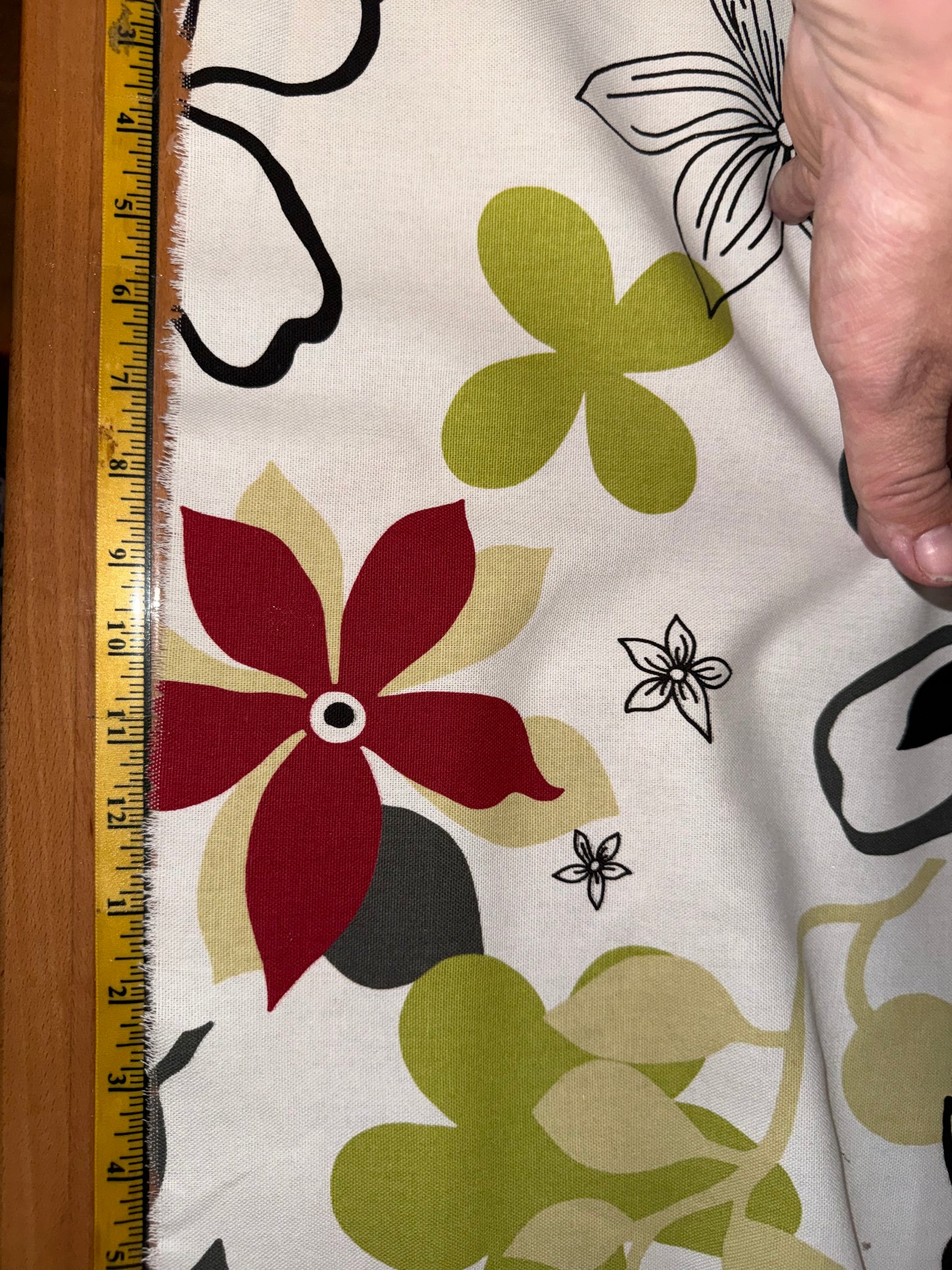 Modern Floral Cotton Canvas Fabric – White, Red, Green & Black Retro Print – 60+ Inch Wide Home Décor Upholstery Fabric ~ by the Yard