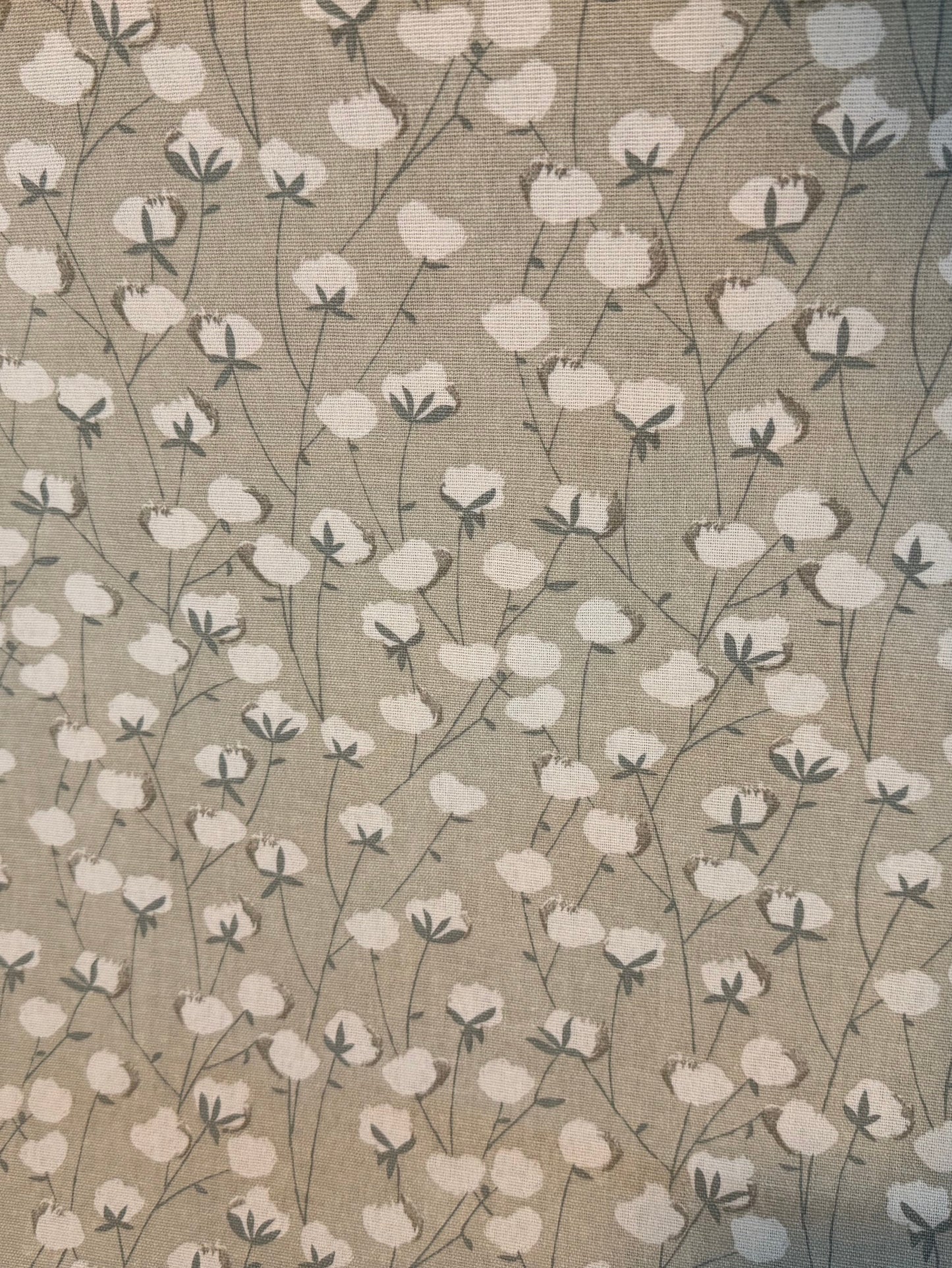 Heavyweight Cotton Canvas Fabric – Taupe Cotton Blossoms | 55+ Inch Wide | Floral Home Décor & Upholstery Fabric