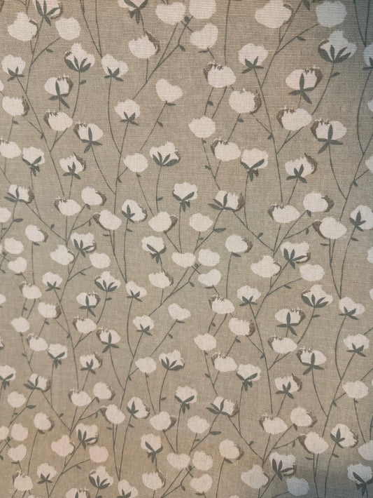 Heavyweight Cotton Canvas Fabric – Taupe Cotton Blossoms | 55+ Inch Wide | Floral Home Décor & Upholstery Fabric