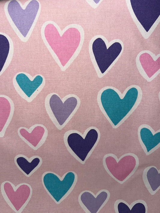 Extra Wide Pink Heart Cotton Canvas Fabric – 60+ Inch Wide Valentine, Nursery & Home Décor Fabric by the Yard