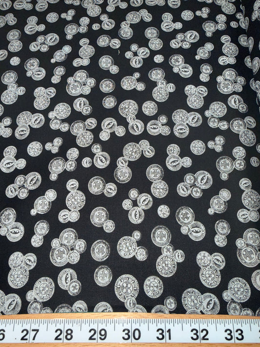 Gallery Fabrics Vintage Sewing Buttons Quilting Cotton Fabric – Black Button Toss Print – 44/45" Wide