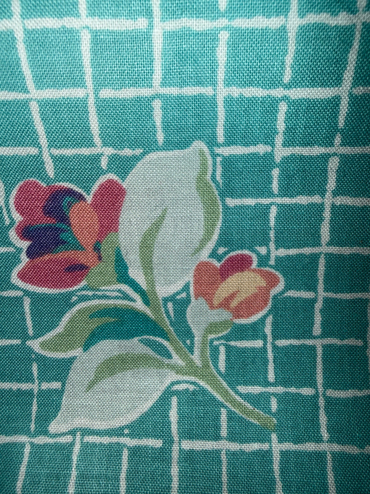 Vintage Stanley King Studio Floral Apparel Cotton Fabric – Aqua Lattice Print – 54+ Inches Wide