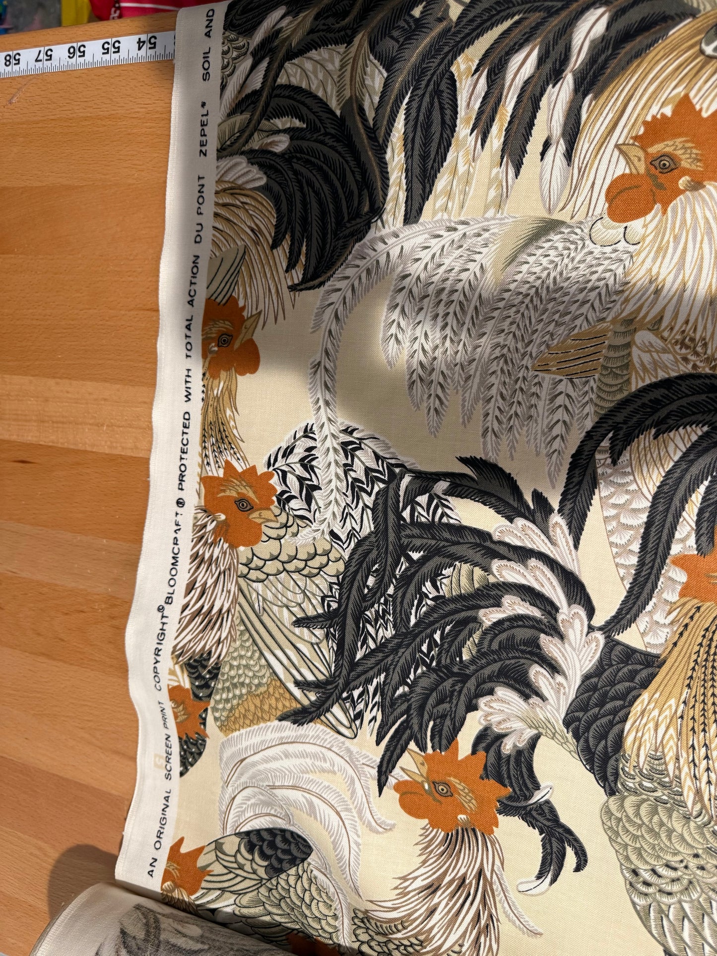 Vintage Rooster & Chicken Apparel Cotton Fabric – DuPont Zepel – 56+ Inches Wide