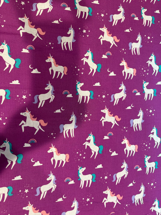 🦄 Emma & Mila Purple Unicorn Cotton Fabric | 44/45" Wide | 8 Yard Bolt | Continuous Yardage | Whimsical Kids Print