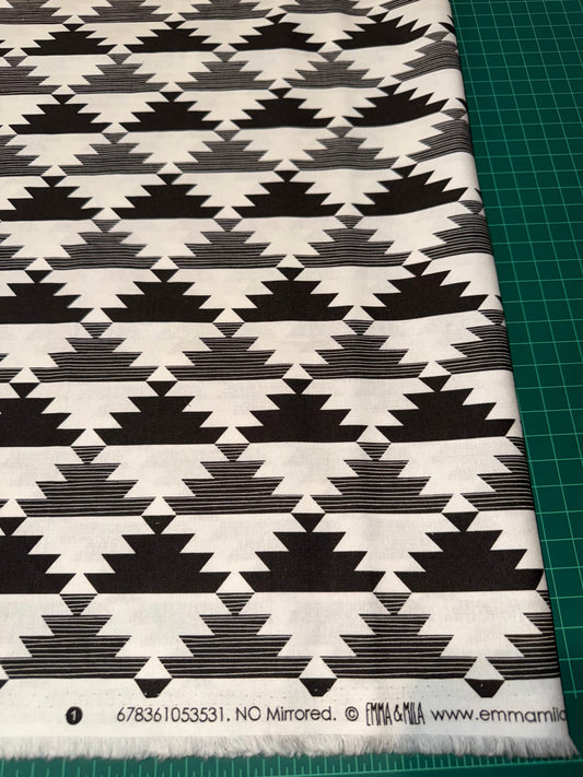 Emma & Mila Black & White Southwestern Geometric Quilting Cotton Fabric – 44/45" Wide