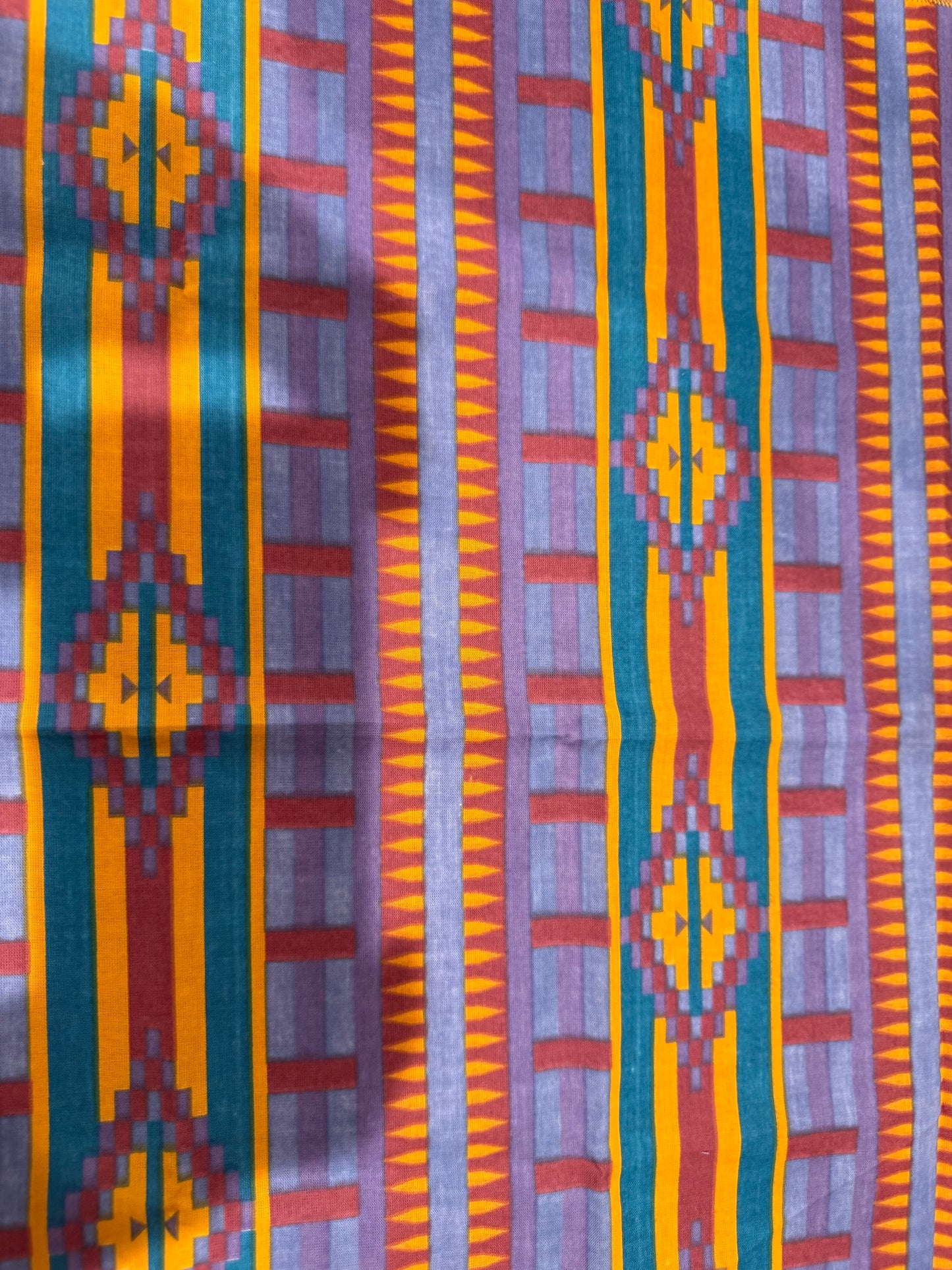 Vintage Southwestern Stripe Bandanna – Teal, Purple & Gold – 21" Square – USA Made